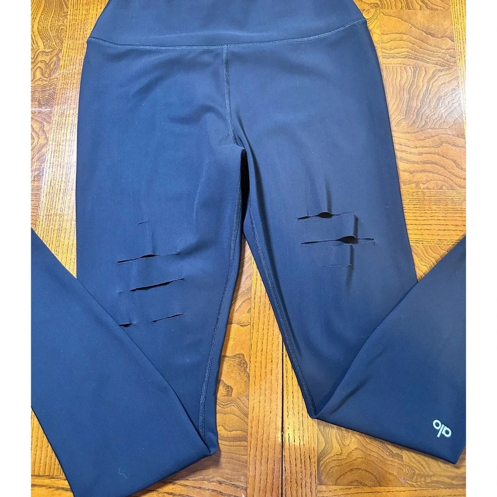 Alo Yoga Black High-Waist Ripped Warrior Leggings Size Medium W5490R